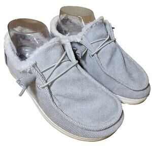Hey Dude Corduroy Wendy Women's Size 6 Gray Fur Lined Comfort Shoe Elastic Laces